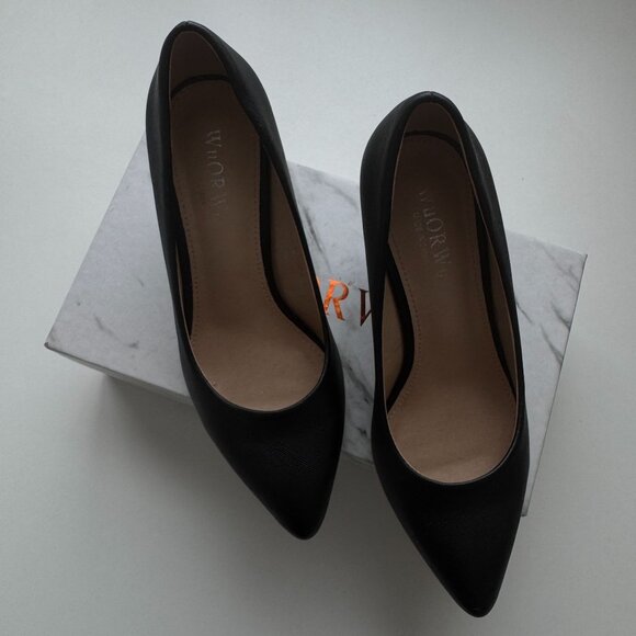 Women Black Pointed Toe Heels Pumps For Classic Faux Leather Comfortable Shoes - Picture 6 of 8